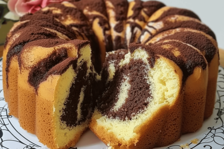 Disfruta de un bizcocho marmolado jugoso que encantará a toda la familia con su sabor a chocolate y vainilla.