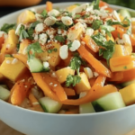 Disfruta de una deliciosa ensalada fresca con un toque picante y tropical.