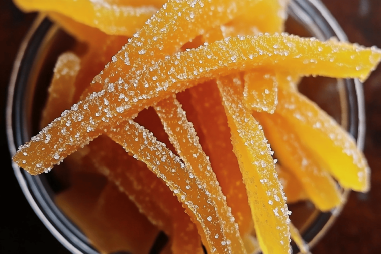 Descubre cómo hacer cáscara de naranja confitada en casa. Perfecta para regalar o disfrutar con un café. 🍊🍬