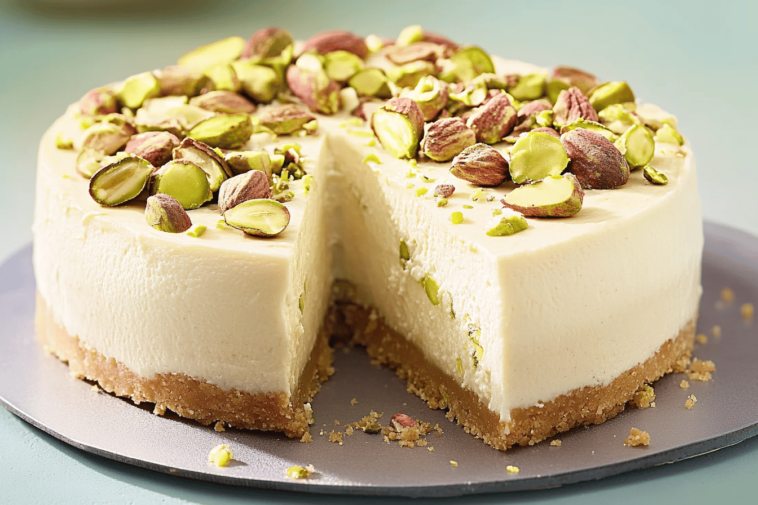 Este cheesecake de pistacho es un deleite cremoso que impresiona en cualquier ocasión. 🤤🎉