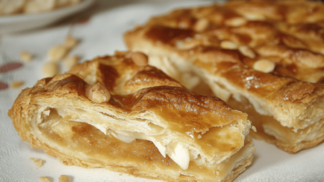 Disfruta de esta deliciosa coca de hojaldre con cabello de ángel. ¡Ideal para cualquier ocasión! 🍰✨