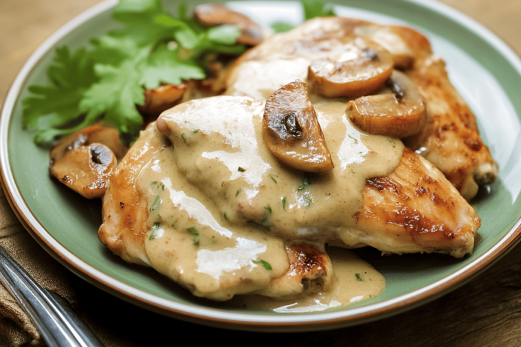 ¡Un platillo delicioso en salsa blanca que encantará a todos en casa! 🍗🍄